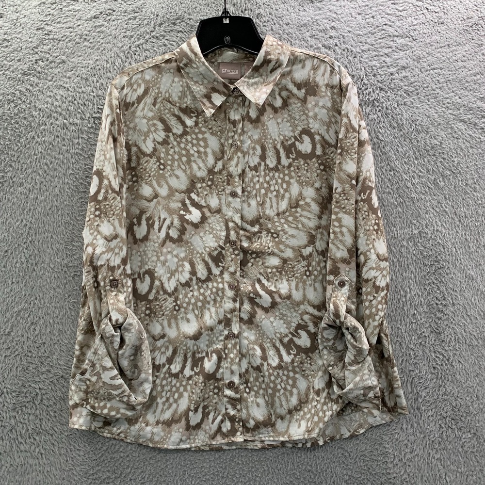 CHICOS Shirt Womens Size 2 / Large Top Button Up Beige